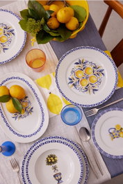 Hermia Juego de Cena de Porcelana de 26 Piezas en Blanco, Amarillo y Azul